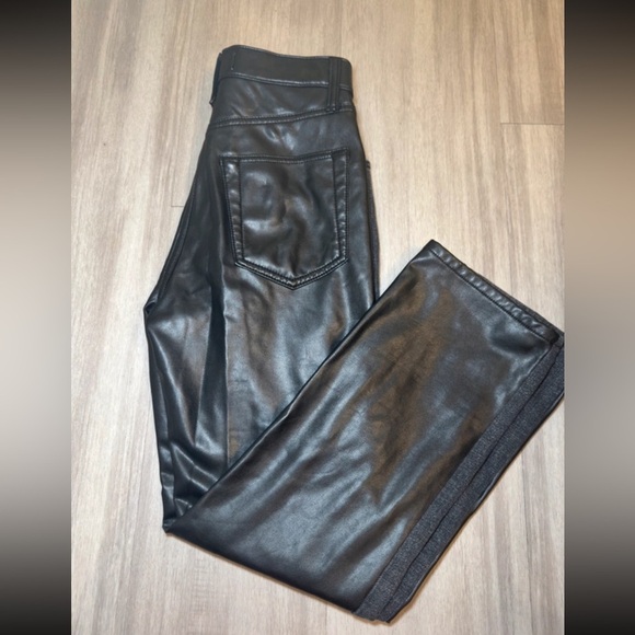 Abercrombie & Fitch Black and Faux Leather Ultra High Rush Straight Leg Jeans - Picture 3 of 3